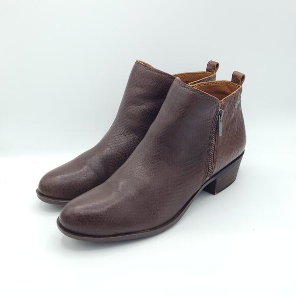 Lucky Shoes - Lucky Brand Basel Reishi Snake Print Leather Booties brown women's size 9.5